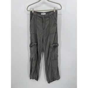Risen Jeans Women Olive Gray Tencel Cargo Pants Relaxed Straight Leg RDP5705 M